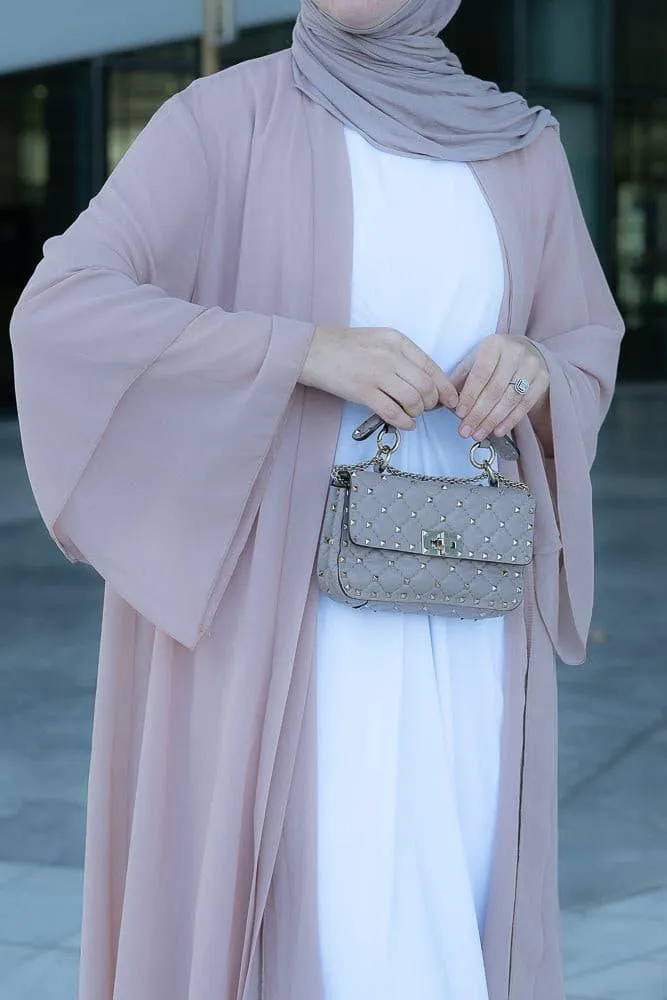 Canddy layered chiffon abaya in blush pink with  belt
