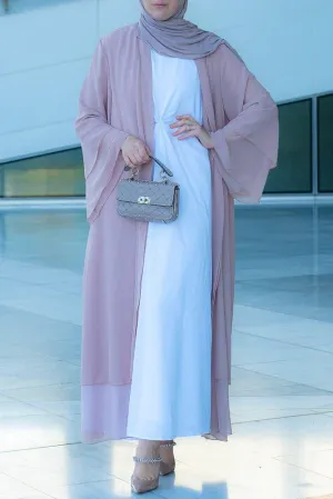 Canddy layered chiffon abaya in blush pink with  belt