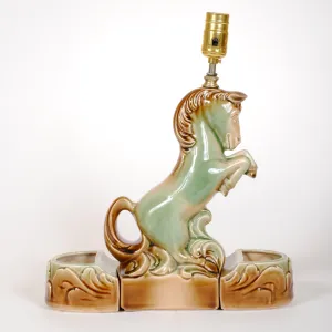 Ceramic Rearing Horse Vintage Lamp with Planters