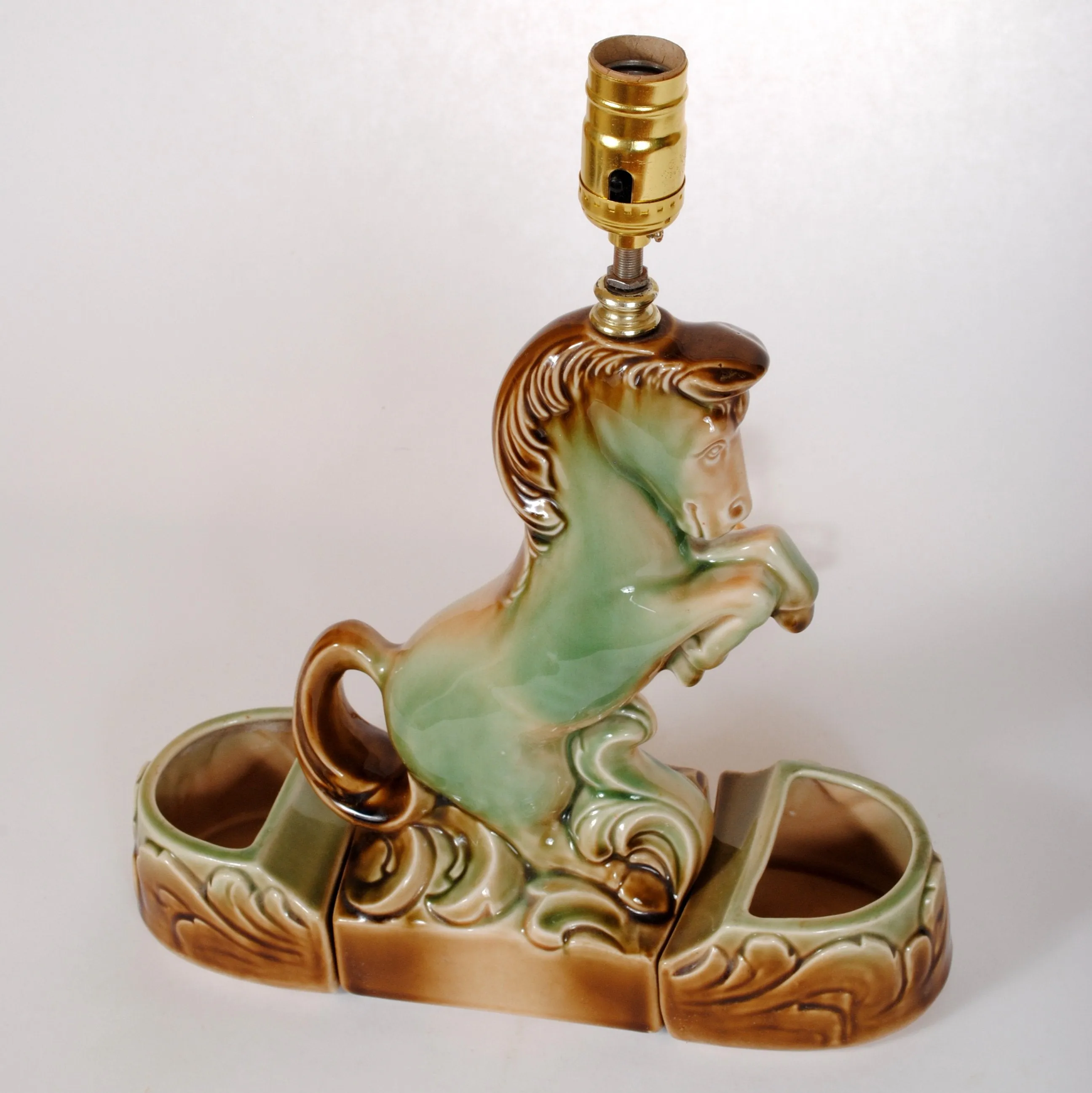 Ceramic Rearing Horse Vintage Lamp with Planters