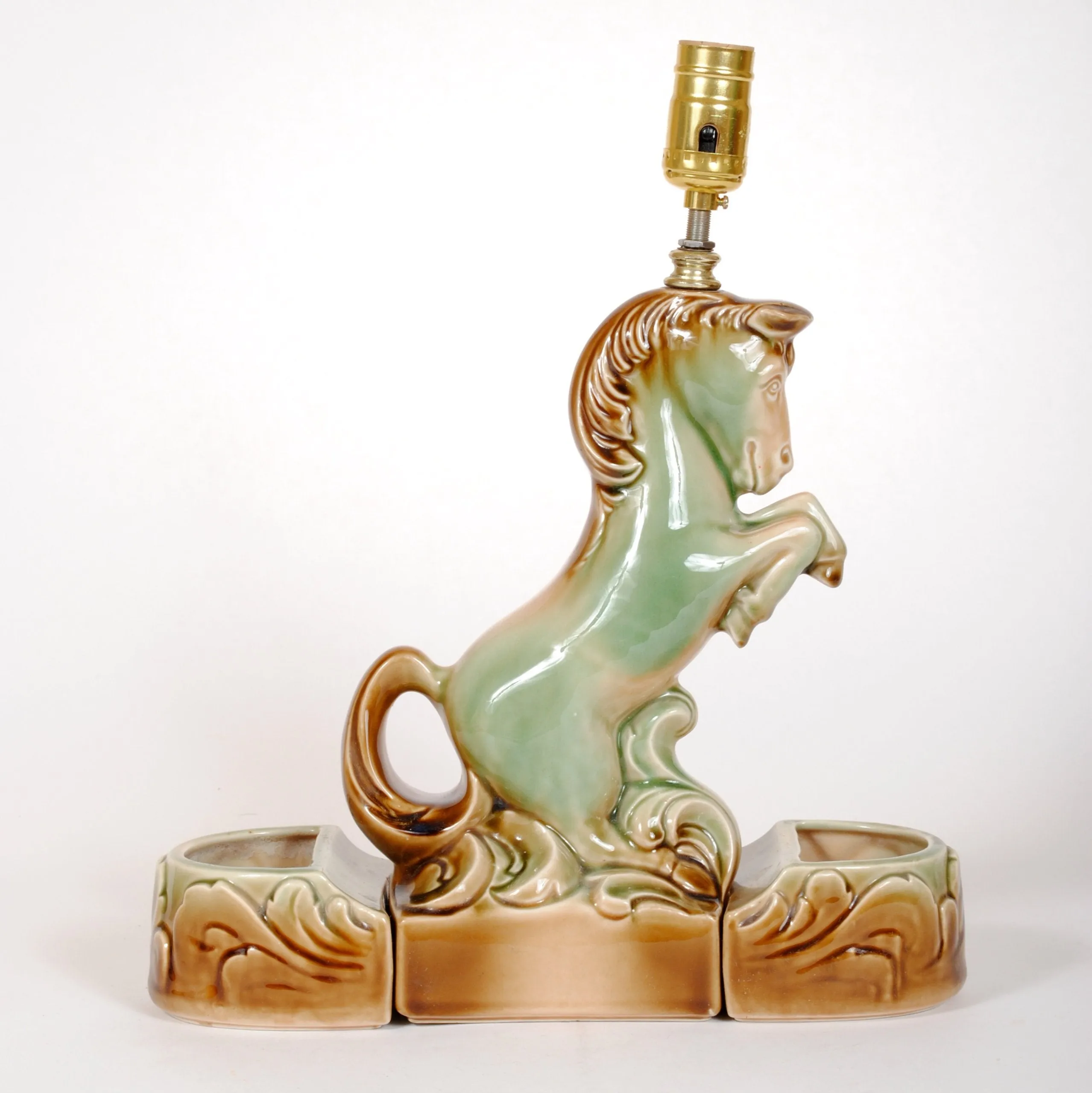 Ceramic Rearing Horse Vintage Lamp with Planters