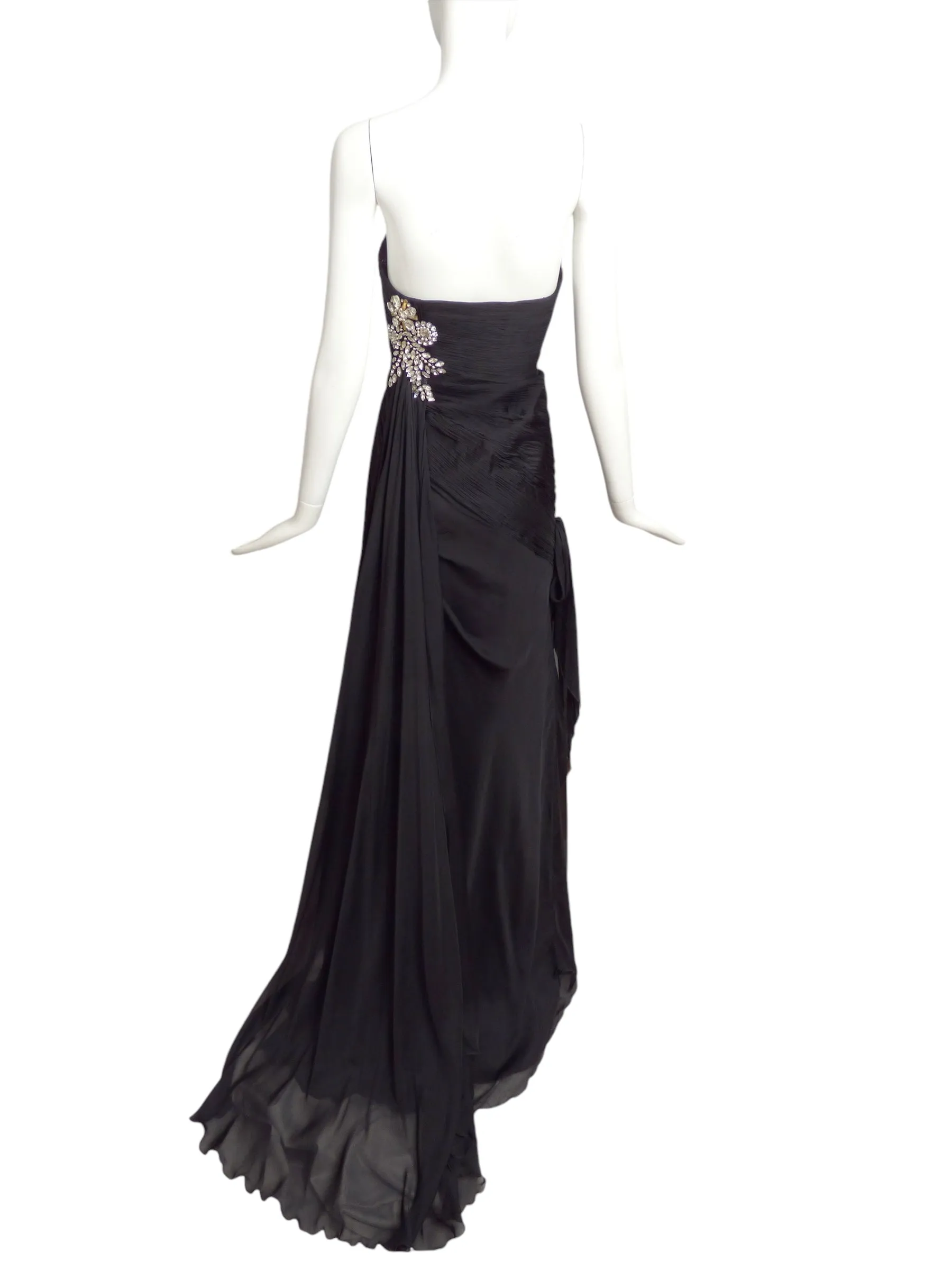 CHANTAL TEMAM- NWT Black Jeweled Chiffon Gown, Size 8