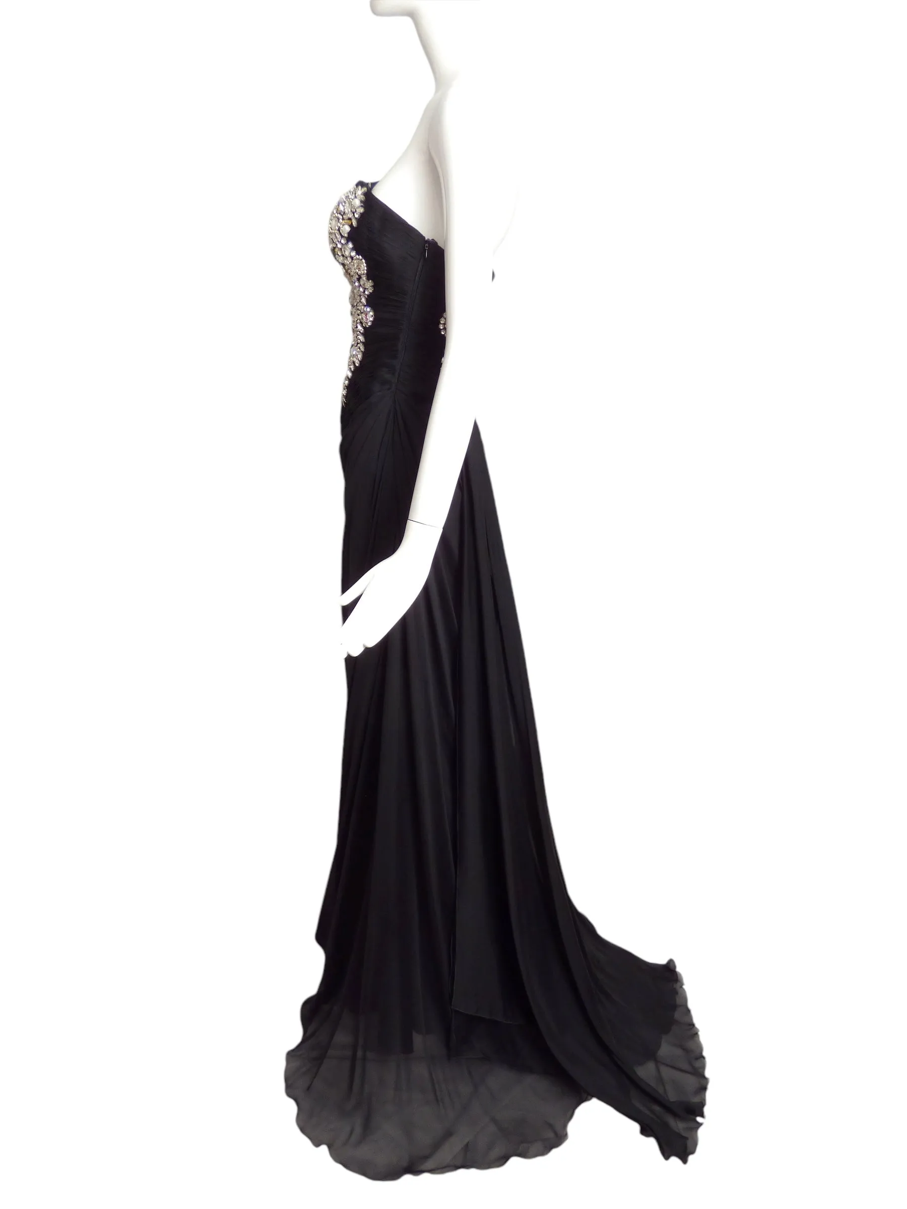 CHANTAL TEMAM- NWT Black Jeweled Chiffon Gown, Size 8