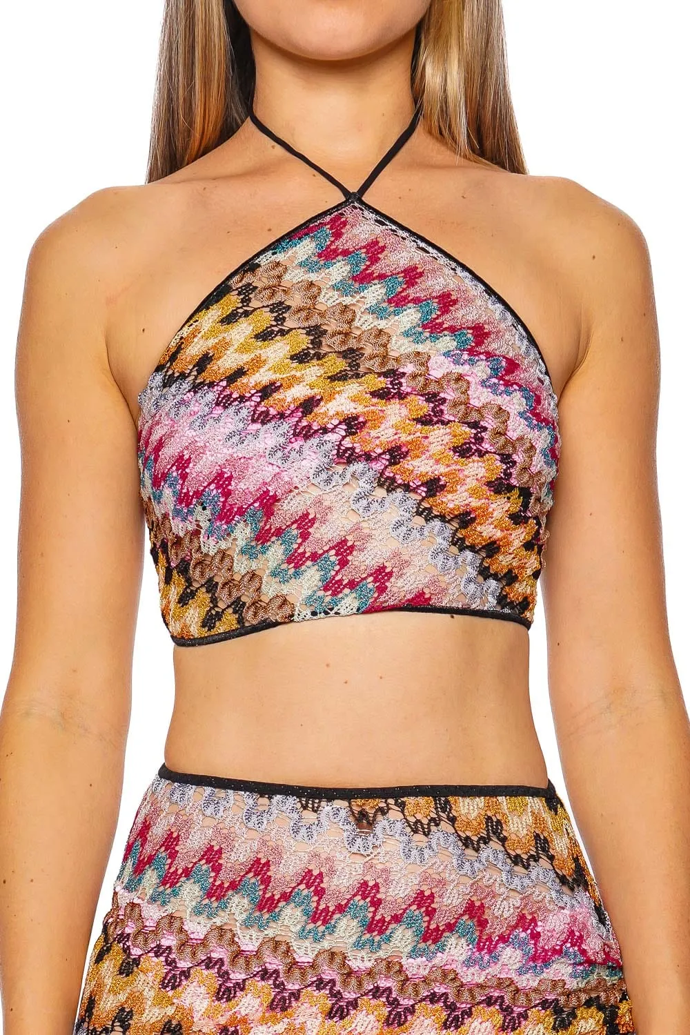 Chevron Knit Halter Crop Top