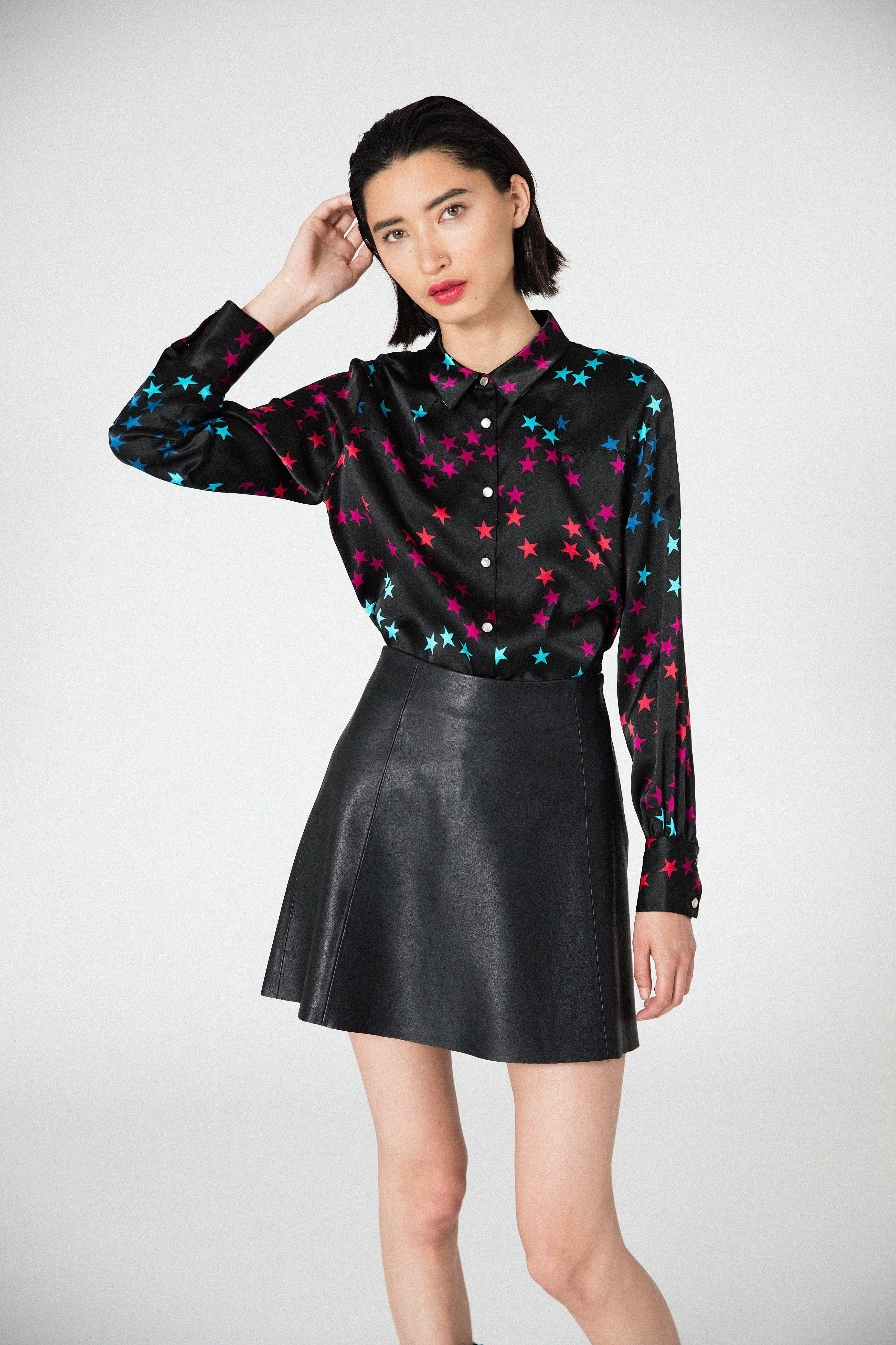 Circle Leather Mini Skirt Black