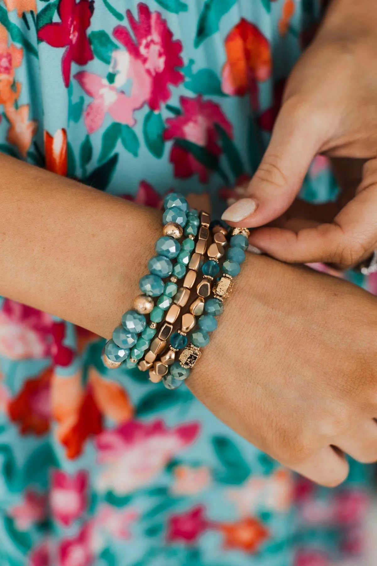 Classic Touch Beaded Bracelet Set- Turquoise