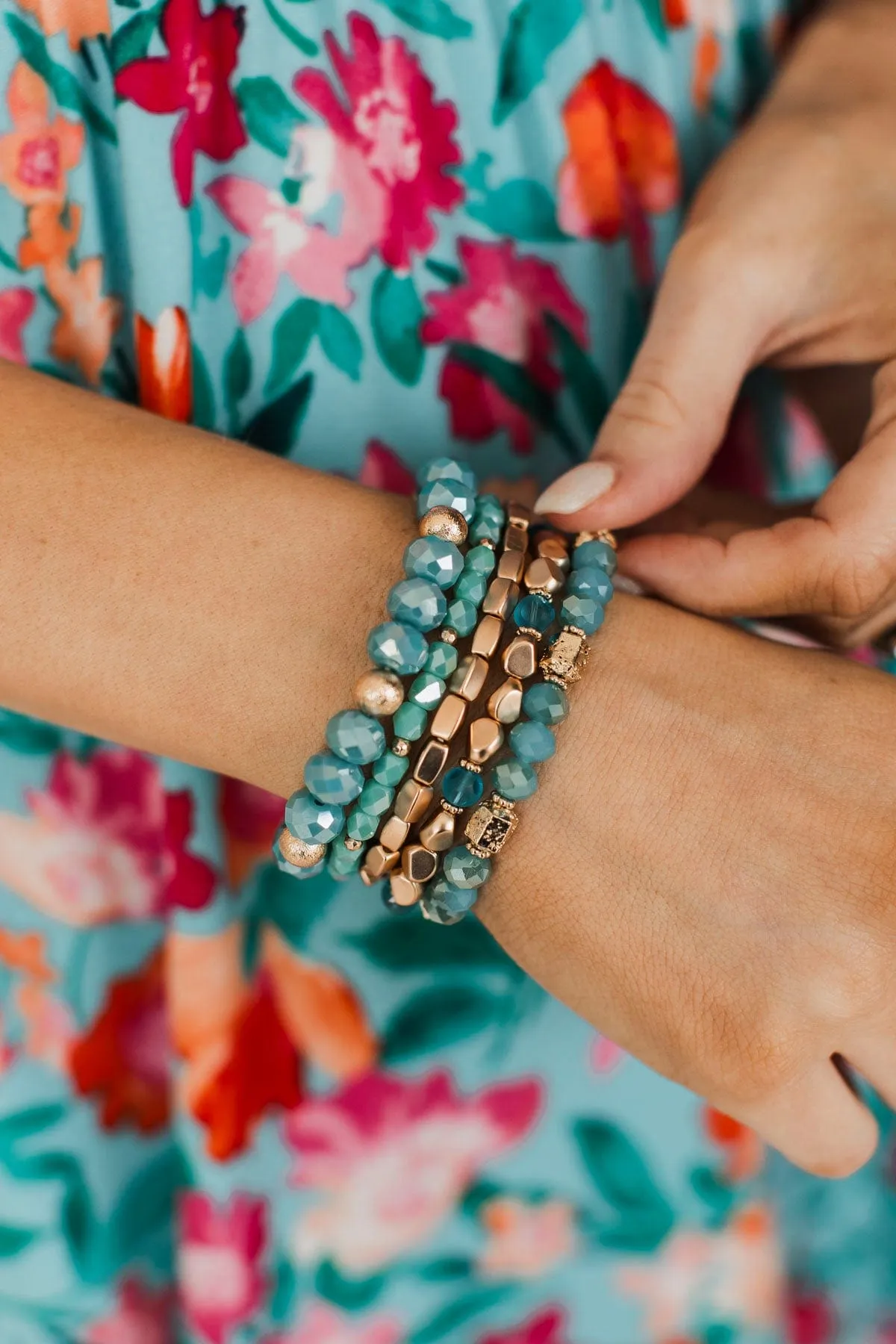 Classic Touch Beaded Bracelet Set- Turquoise