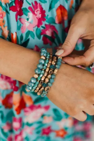 Classic Touch Beaded Bracelet Set- Turquoise