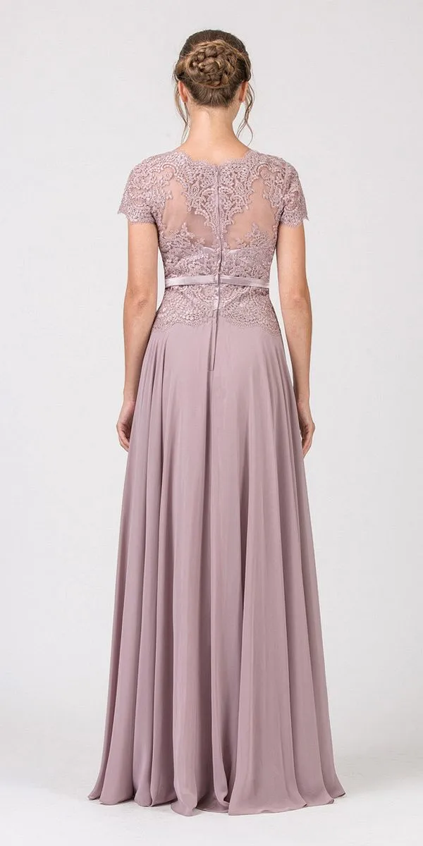 CLEARANCE - Eureka 5909 Lace Bodice A-Line Long Dress Short Sleeves (Size 3XL)