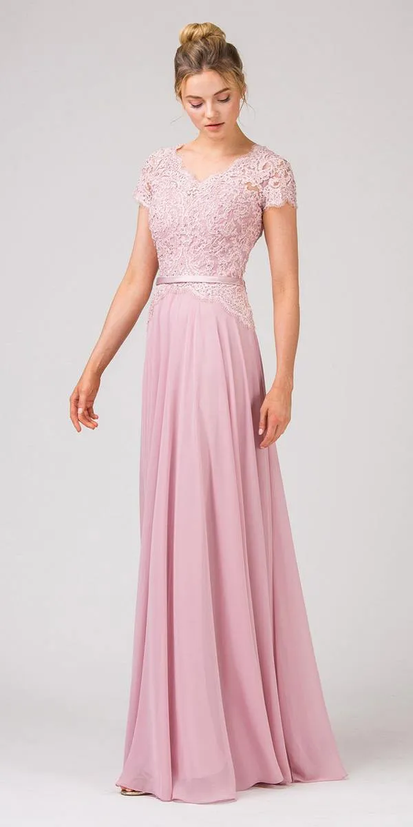 CLEARANCE - Eureka 5909 Lace Bodice A-Line Long Dress Short Sleeves (Size 3XL)
