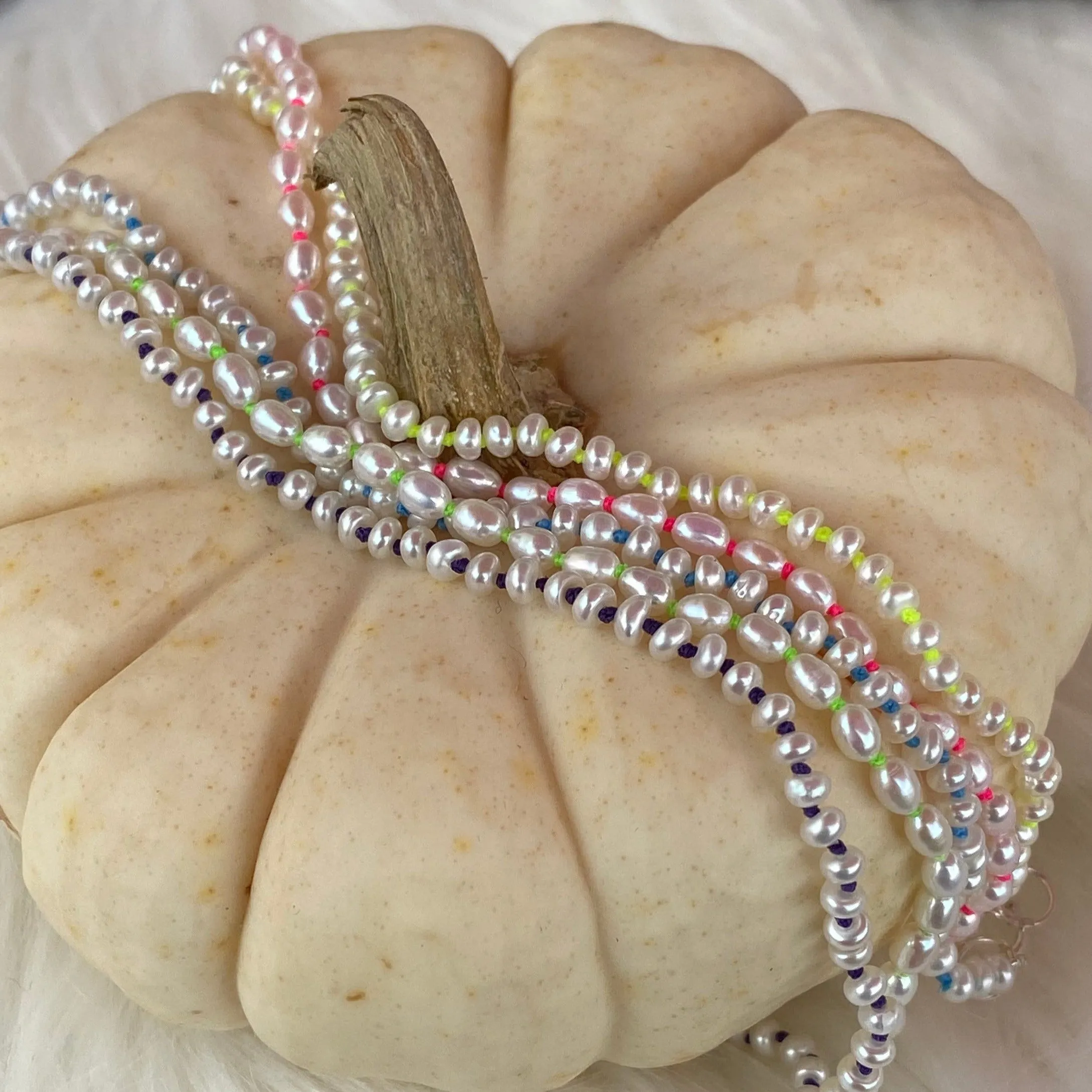 Confetti hand knotted pearl bracelets