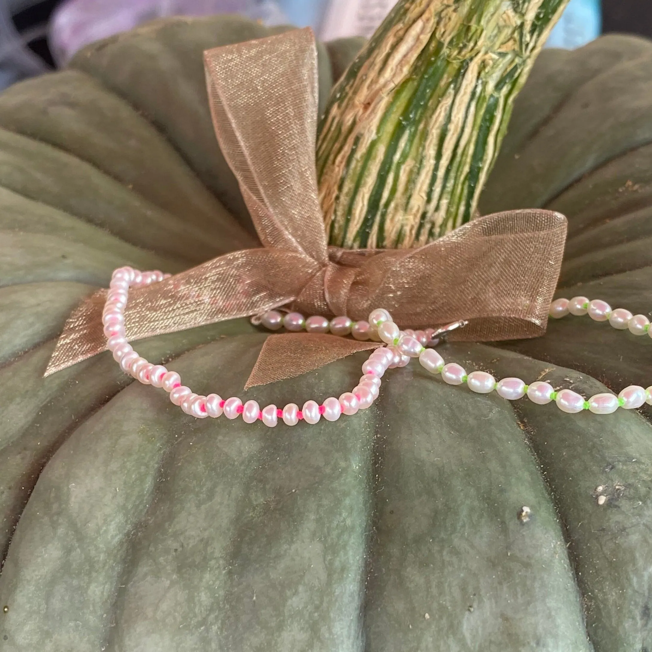 Confetti hand knotted pearl bracelets