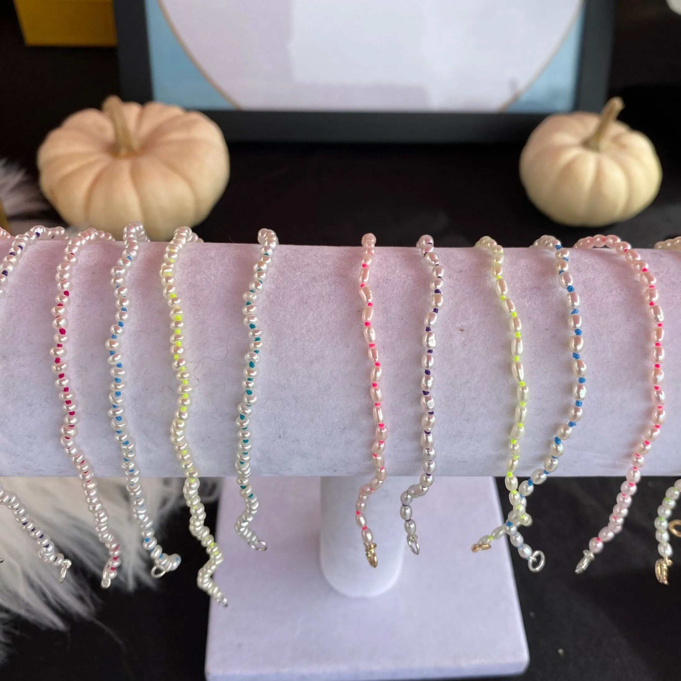 Confetti hand knotted pearl bracelets