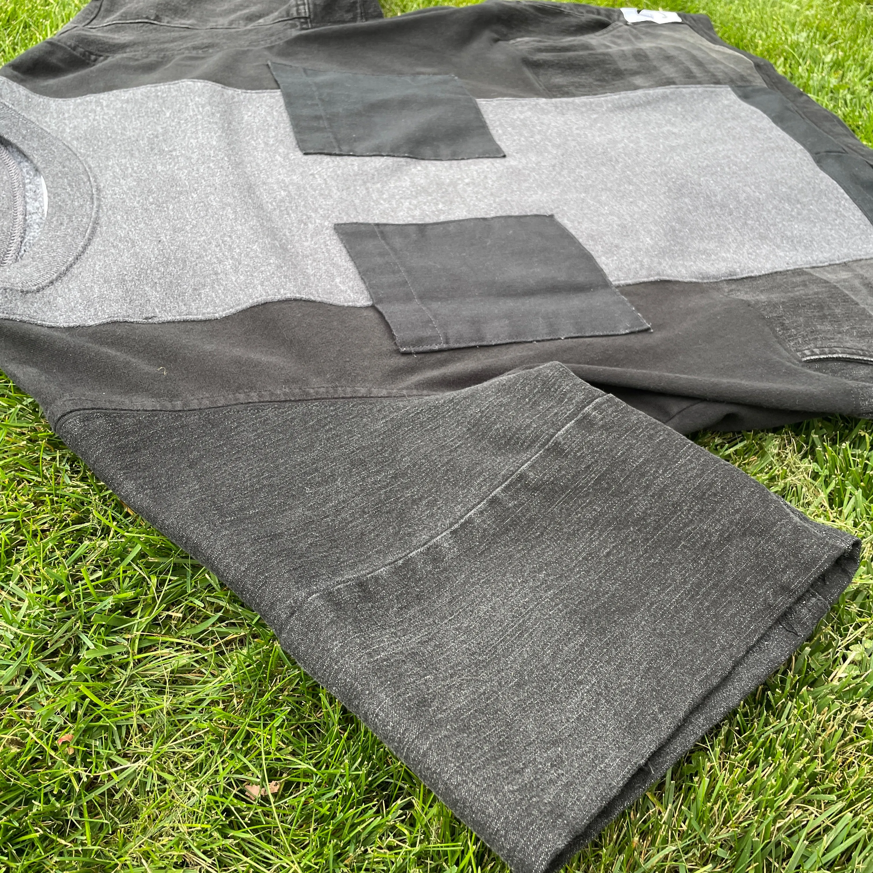 Crewneck Sweatshirt Short Sleeve Denim Hybrid