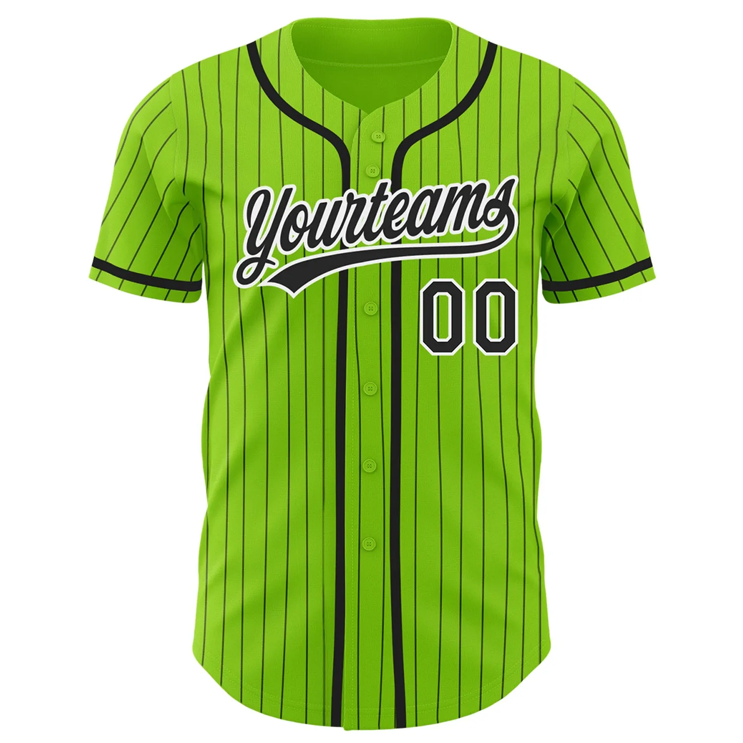 Custom Neon Green Black Pinstripe White Authentic Baseball Jersey