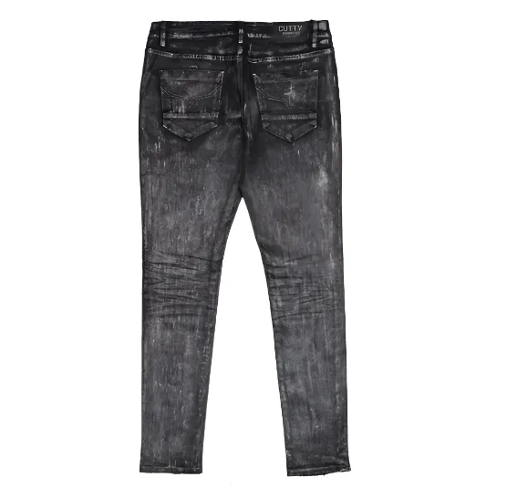 Cutty Mens Coated Denim Jean Black
