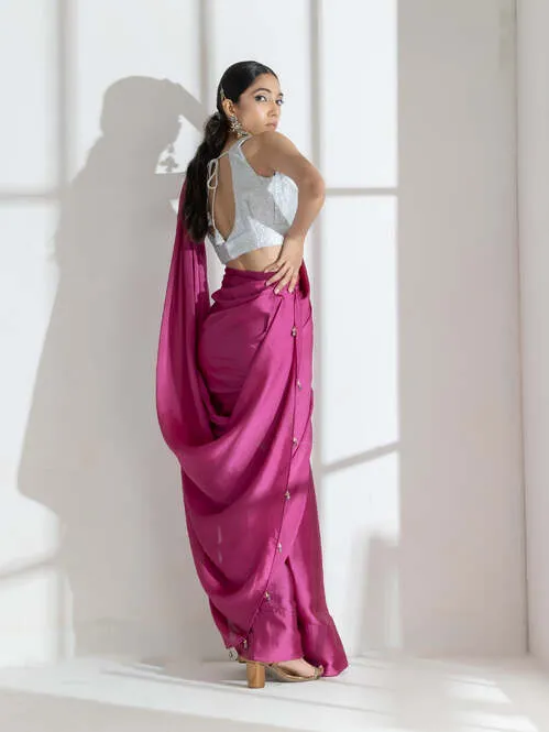 Deep Onion Butter Chiffon Saree with Beads