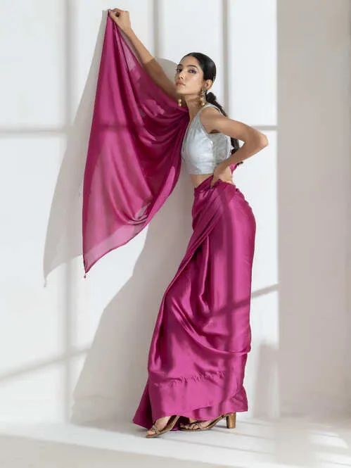 Deep Onion Butter Chiffon Saree with Beads