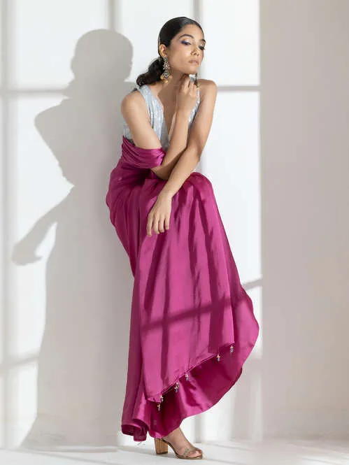Deep Onion Butter Chiffon Saree with Beads