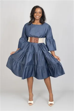 Denim Tiered Midi Dress