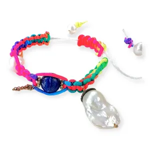 Diamond Baroque Pearl Gold Charm and Chain Silk Rockstar Anklet