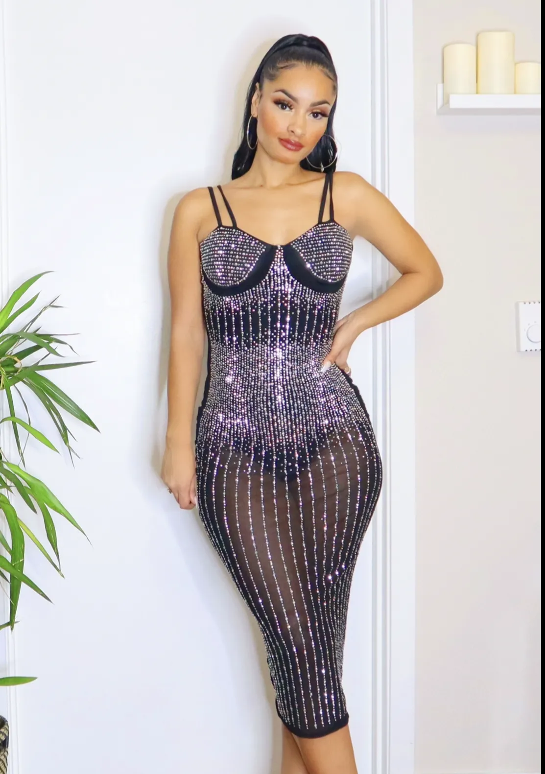 Diamond Midi Dress (Black)