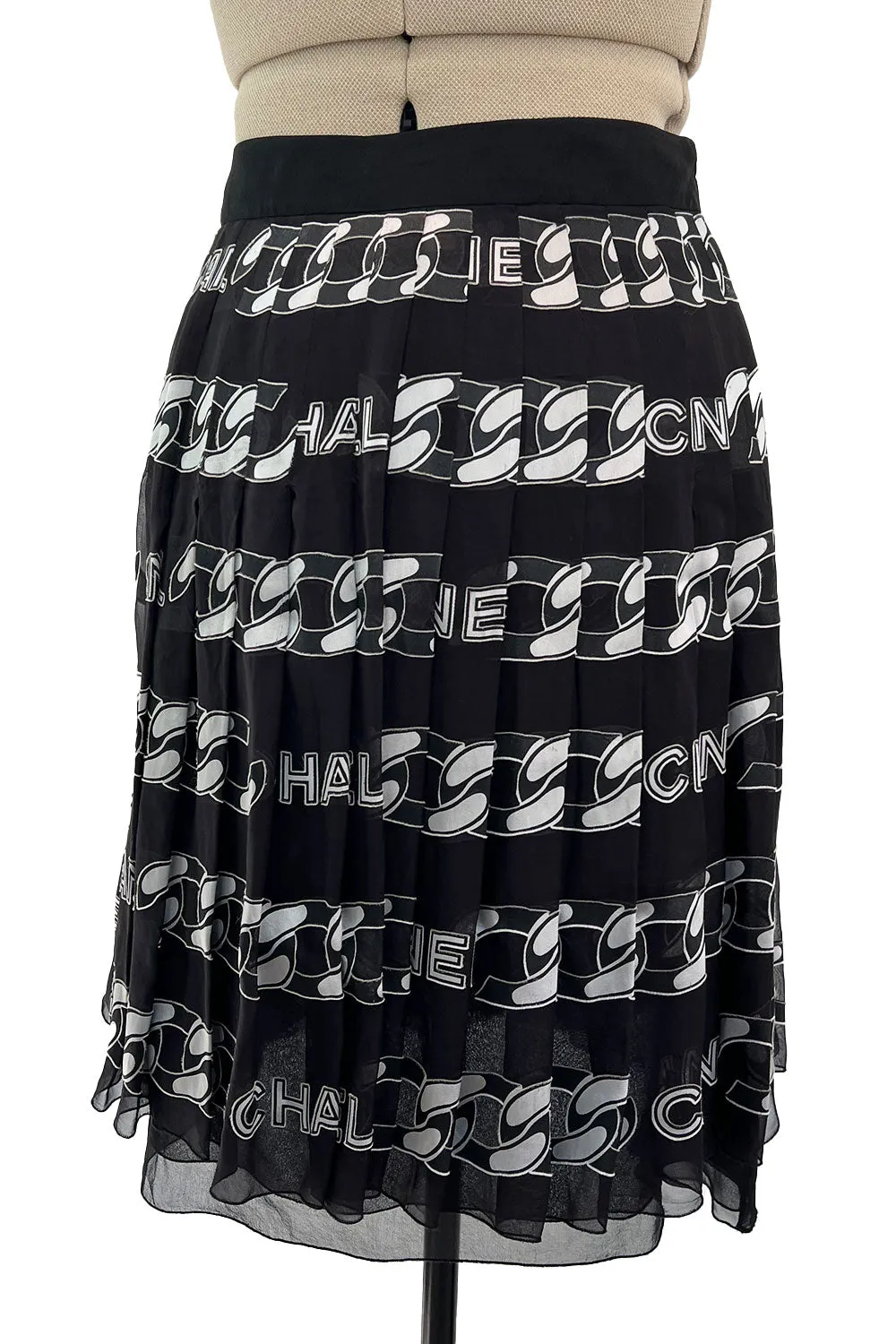 Documented Fall 2001 Chanel by Karl Lagerfeld Runway Black & White Silk Logo Skirt