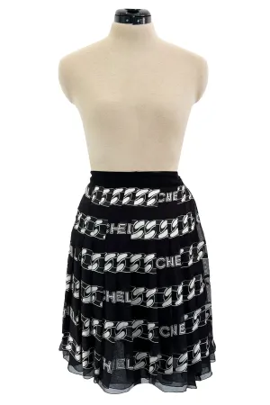 Documented Fall 2001 Chanel by Karl Lagerfeld Runway Black & White Silk Logo Skirt
