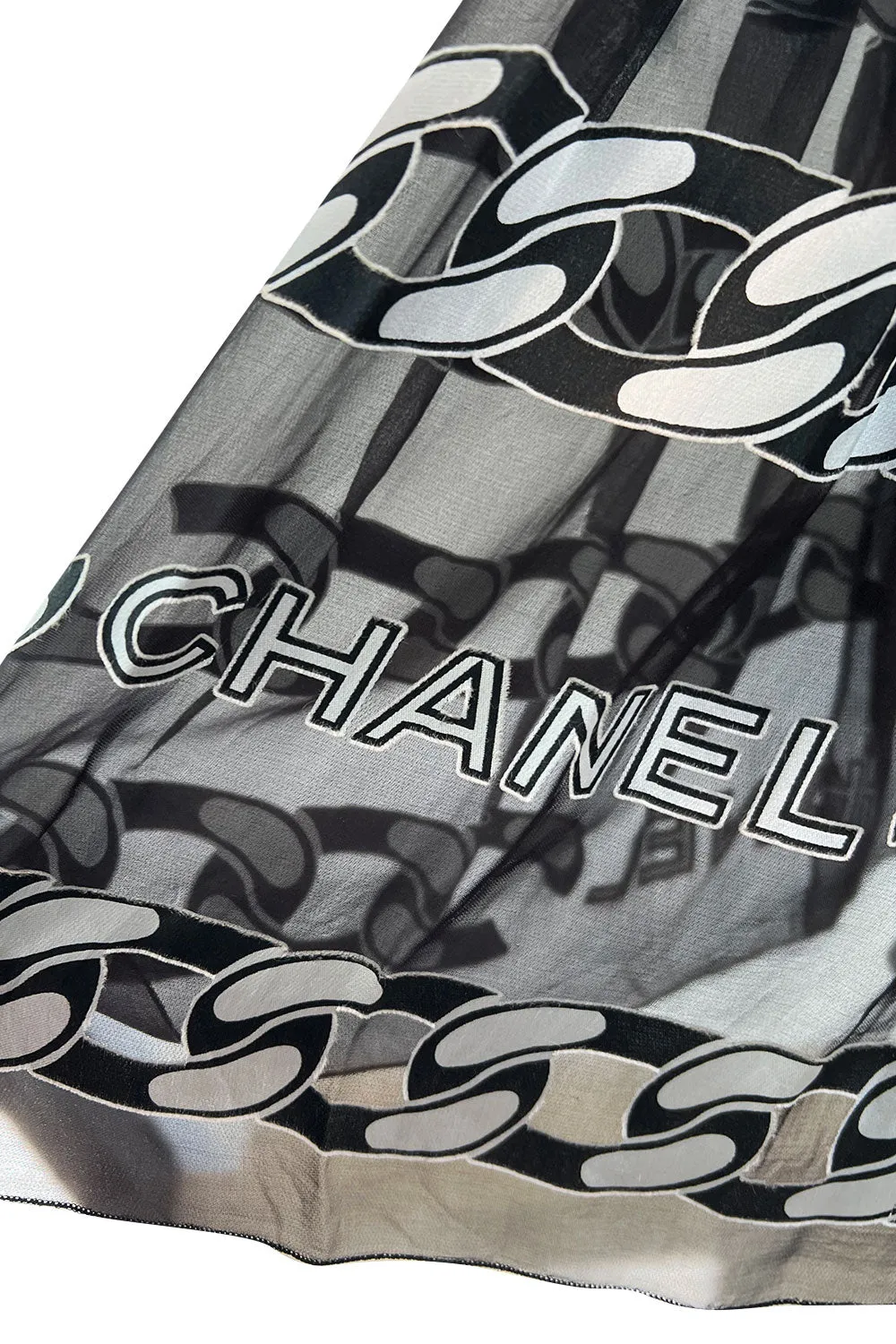 Documented Fall 2001 Chanel by Karl Lagerfeld Runway Black & White Silk Logo Skirt