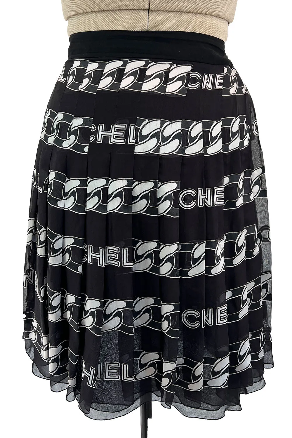Documented Fall 2001 Chanel by Karl Lagerfeld Runway Black & White Silk Logo Skirt
