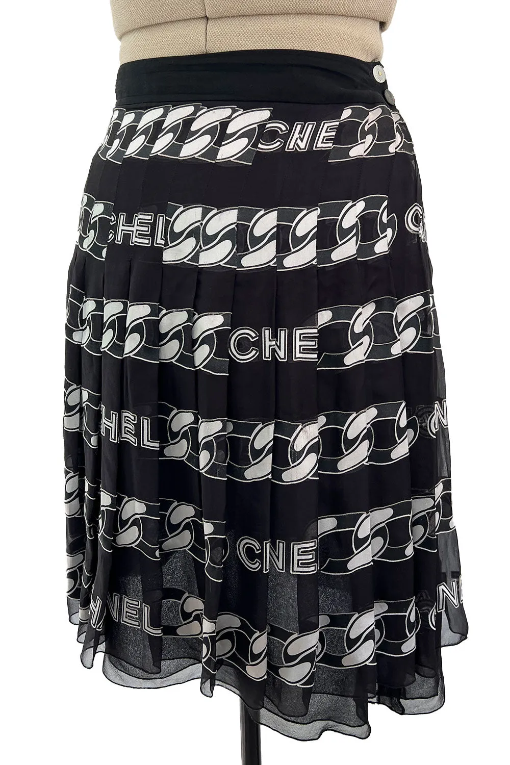 Documented Fall 2001 Chanel by Karl Lagerfeld Runway Black & White Silk Logo Skirt