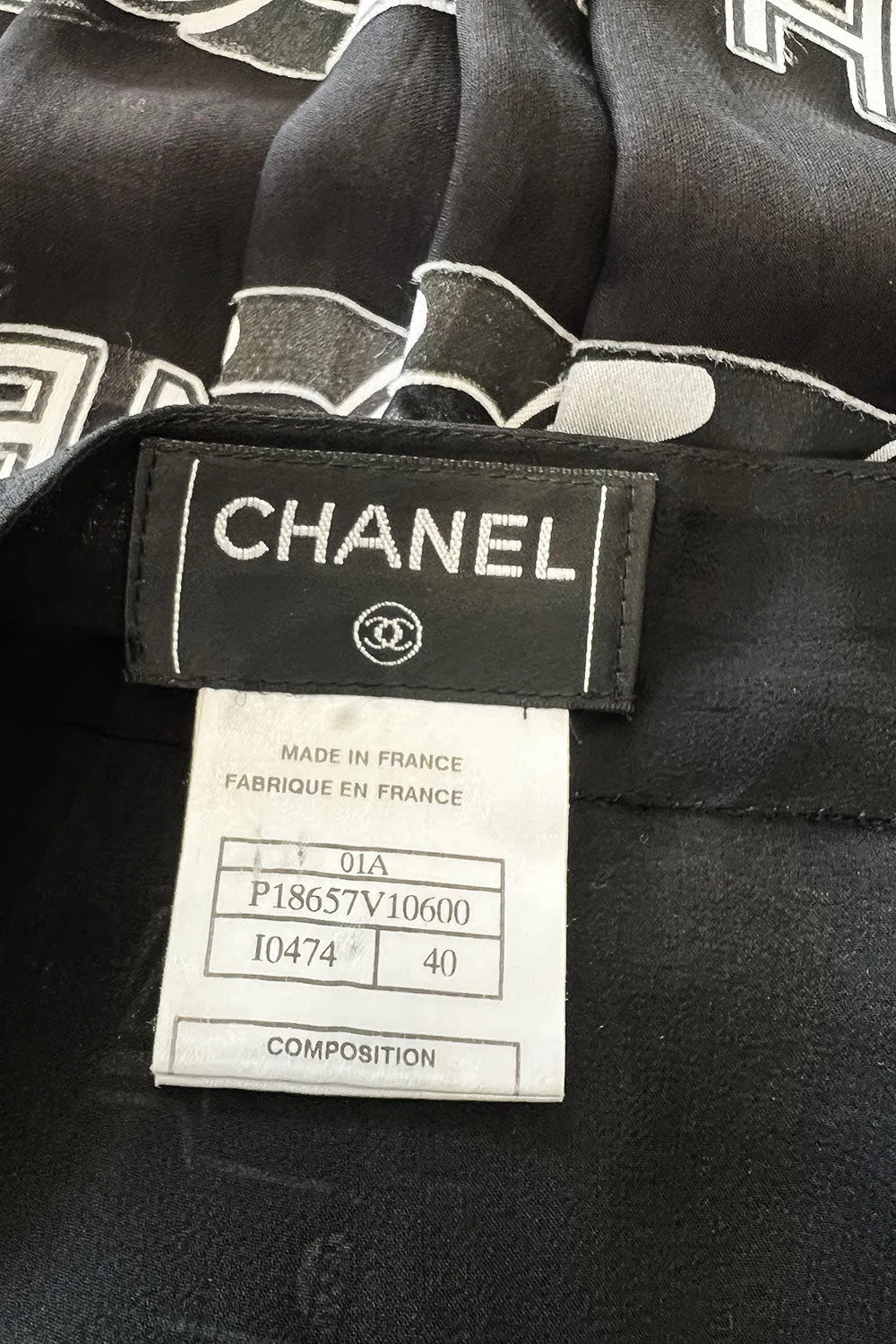 Documented Fall 2001 Chanel by Karl Lagerfeld Runway Black & White Silk Logo Skirt
