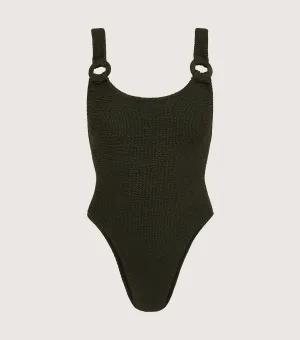 Domino Swim With Tonal Hoops - Metallic Khaki