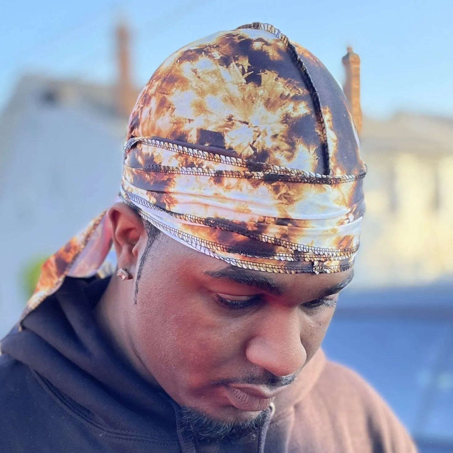 DUtheRAGthing "Washed Out Denim Brown" Graphic Silky Durags