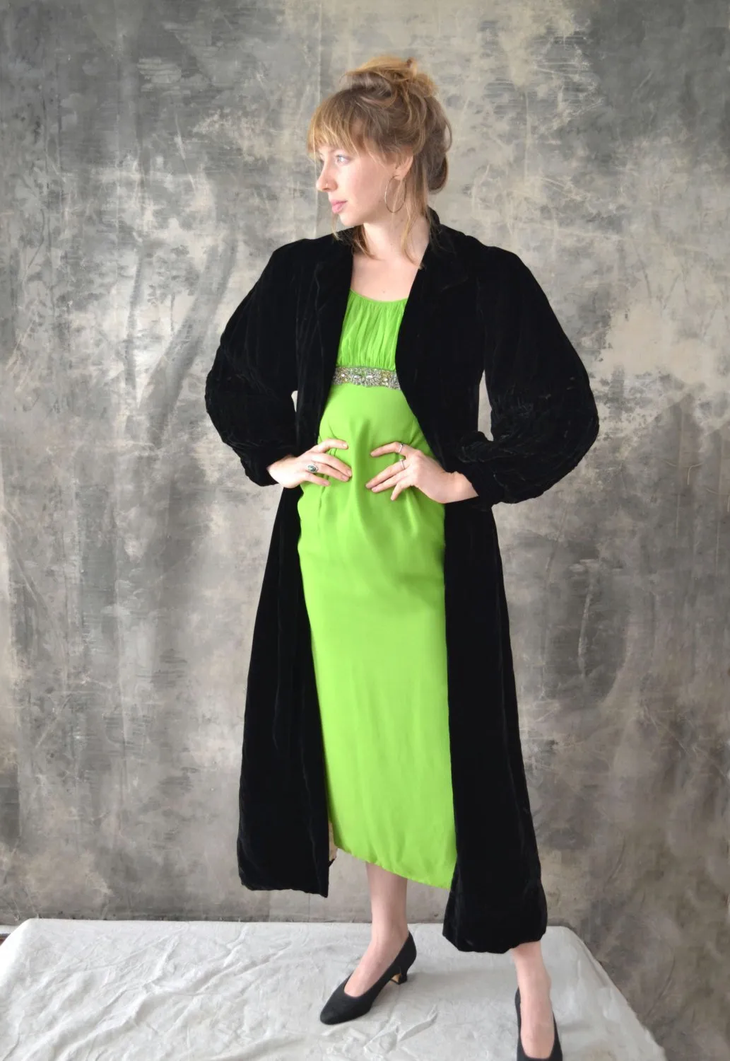 Edwardian Black Velvet Opera Coat