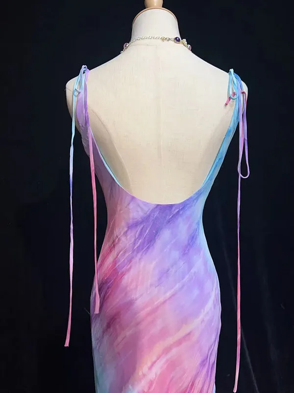 Elegant Spaghetti Strap Sleeveless Mermaid Chiffon Long Prom Dresses For Party Online, OL407