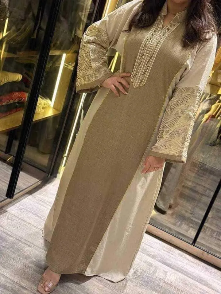 Embroidered linen abaya