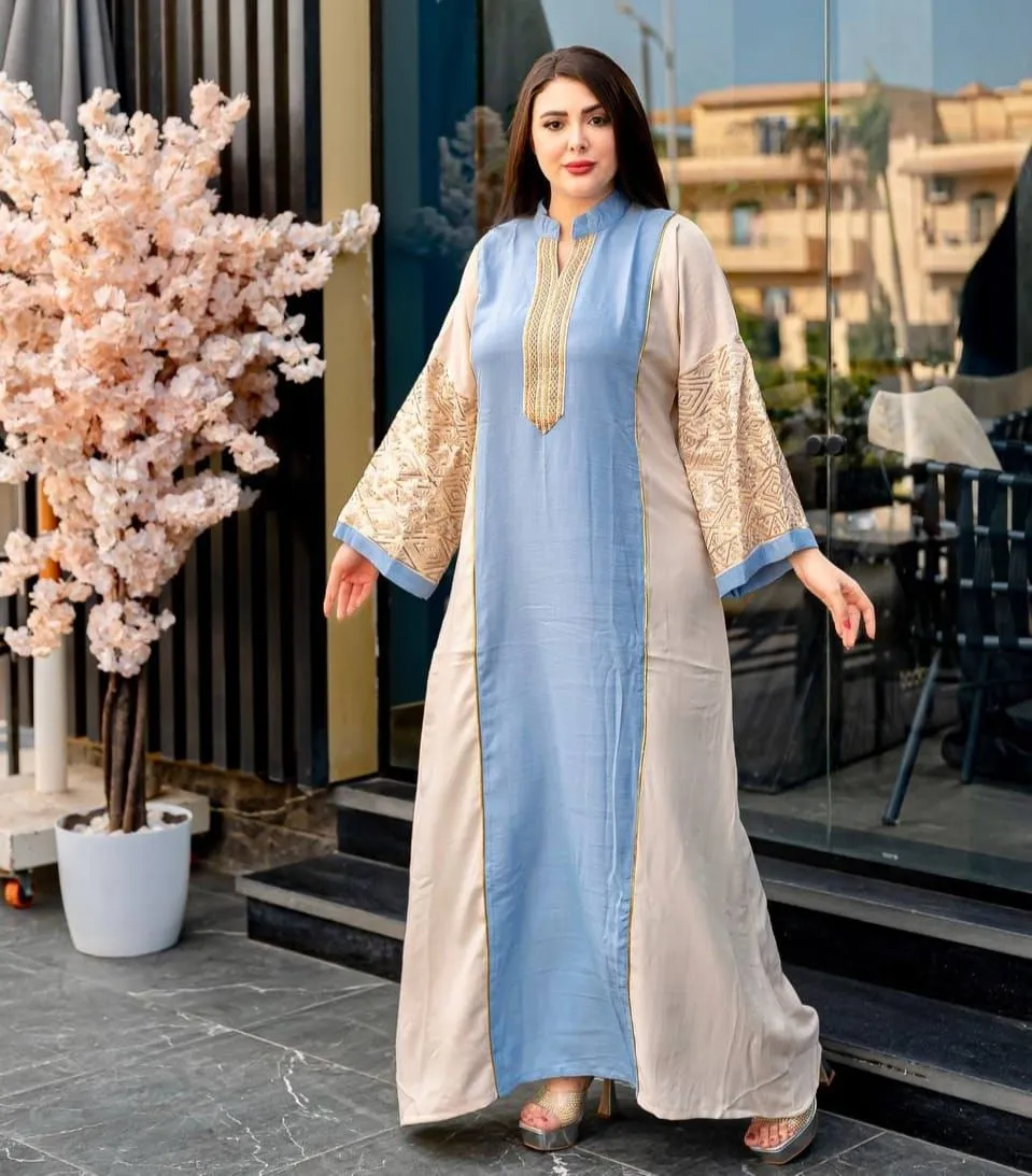 Embroidered linen abaya