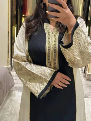 Embroidered linen abaya
