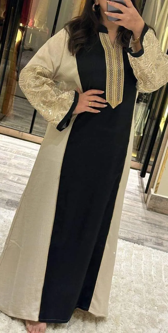 Embroidered linen abaya