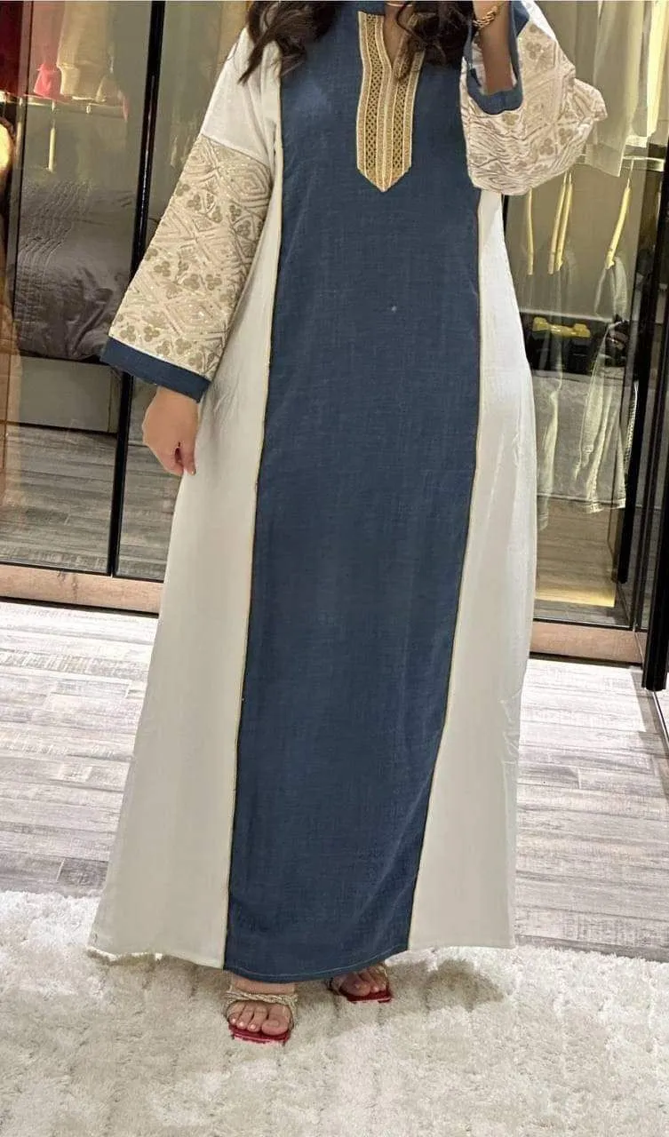 Embroidered linen abaya