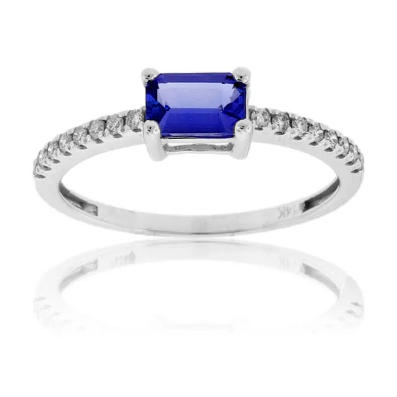 Emerald Cut Tanzanite & Diamond Lined Ring