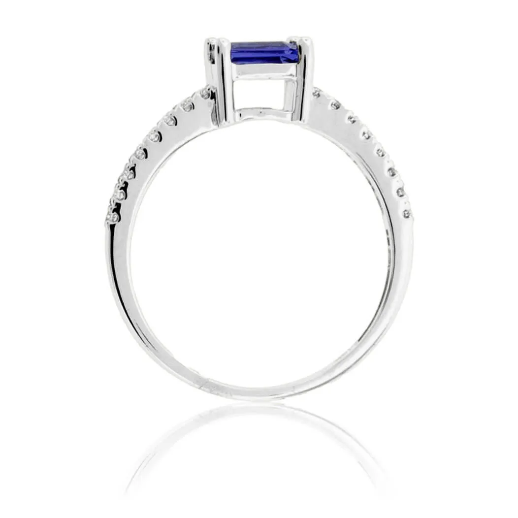 Emerald Cut Tanzanite & Diamond Lined Ring