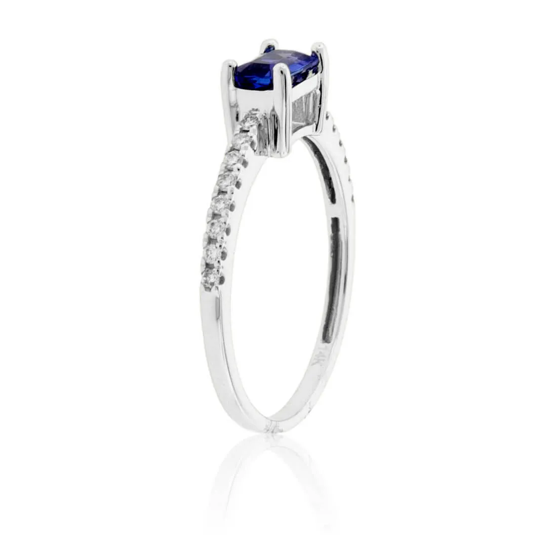 Emerald Cut Tanzanite & Diamond Lined Ring