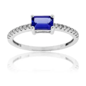 Emerald Cut Tanzanite & Diamond Lined Ring
