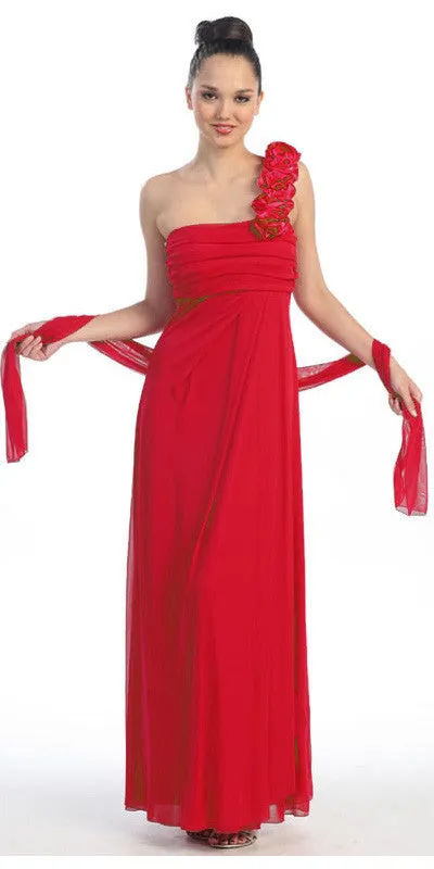 Eureka 1701 Rosette Strapped One Shoulder Long Dress