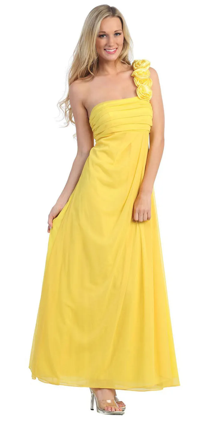 Eureka 1701 Rosette Strapped One Shoulder Long Dress