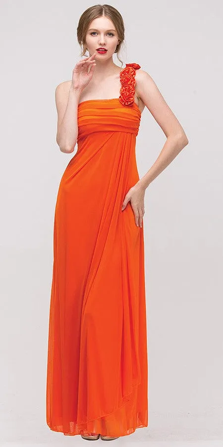 Eureka 1701 Rosette Strapped One Shoulder Long Dress