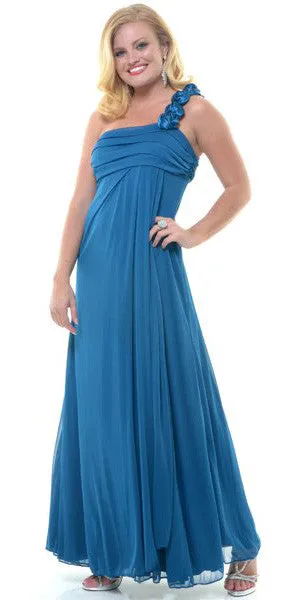 Eureka 1701 Rosette Strapped One Shoulder Long Dress