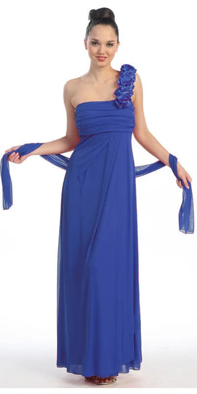 Eureka 1701 Rosette Strapped One Shoulder Long Dress